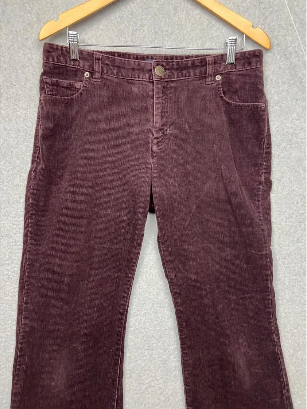 Lands' End Modern Fit Womens 10 Corduroy Pants Straight Leg Burgundy Casual